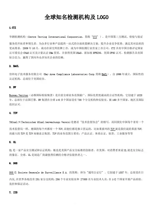 全球知名检测机构及LOGO