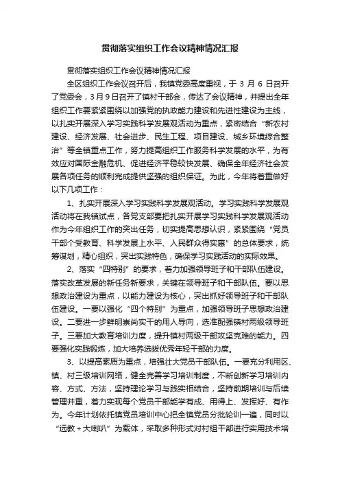 贯彻落实组织工作会议精神情况汇报