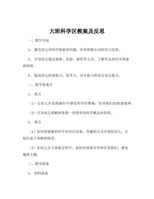 大班科学区教案及反思