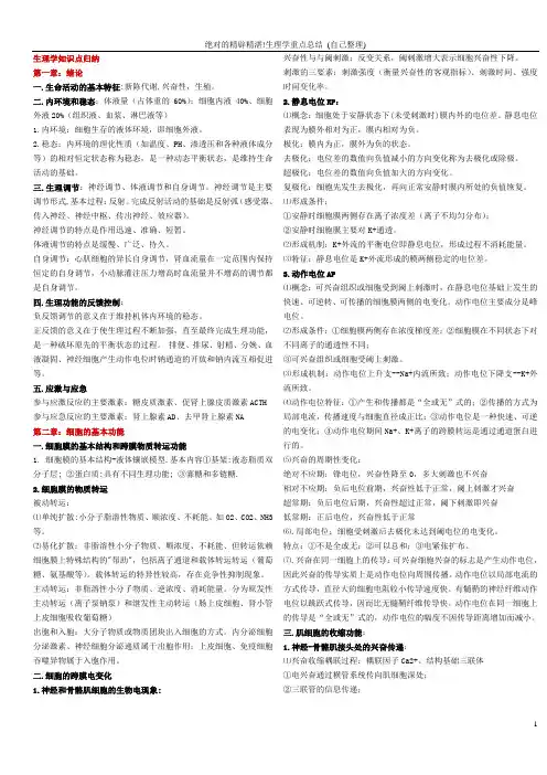 绝对的精辟精湛!生理学重点总结 (自己整理)