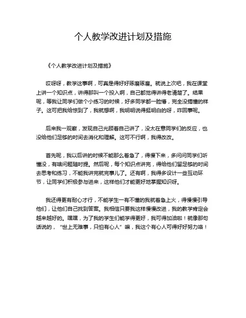 个人教学改进计划及措施