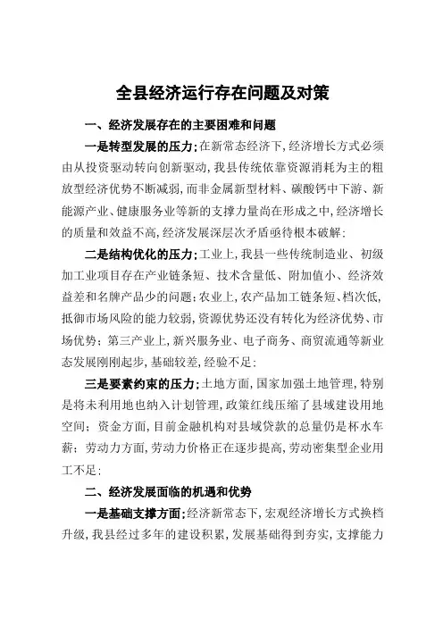 全县经济运行存在问题及对策