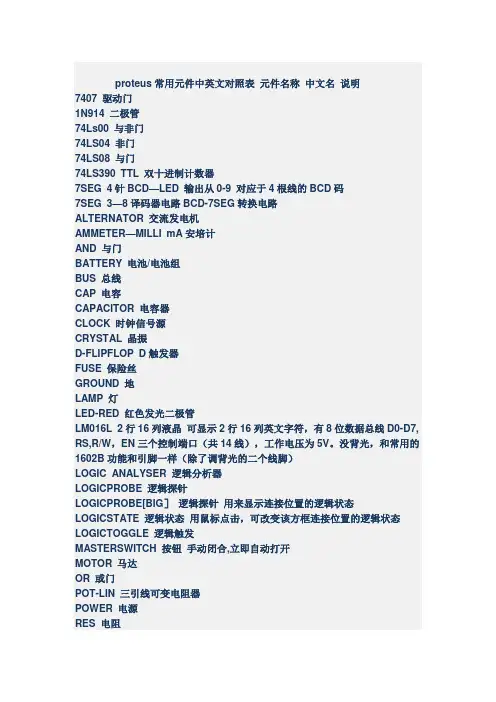 proteus元件对照表(经典详细)