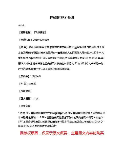 神秘的SRY基因
