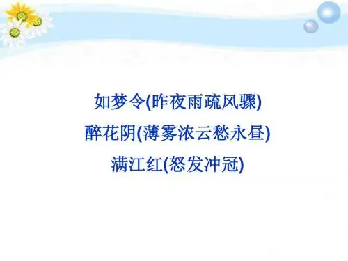 2012届高考语文 专题十一 如梦令 醉花阴 满江红复习课件 苏教选修《唐诗宋词选读》资料