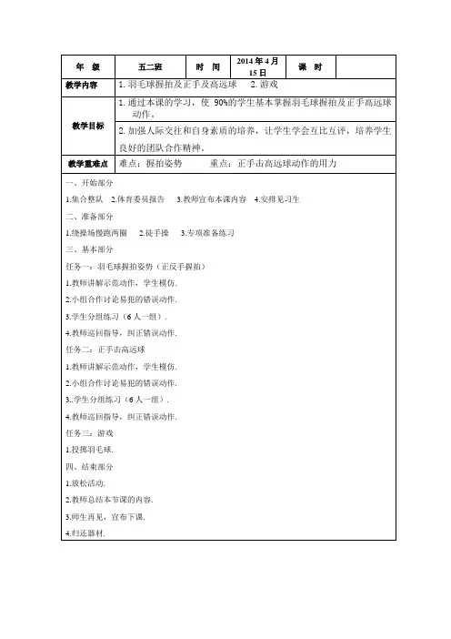 羽毛球握拍及正手击高远球