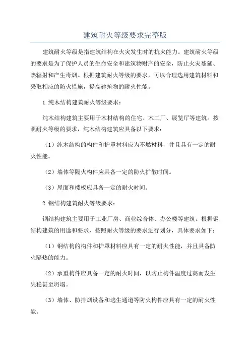 建筑耐火等级要求完整版