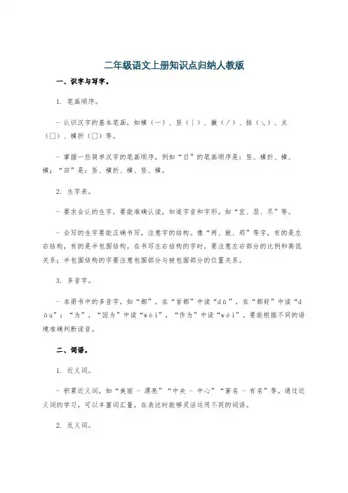 二年级语文上册知识点归纳人教版