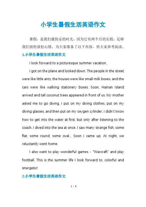 小学生暑假生活英语作文
