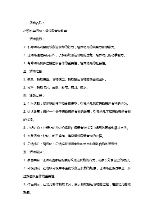 小班科学活动蚂蚁搬食物教案