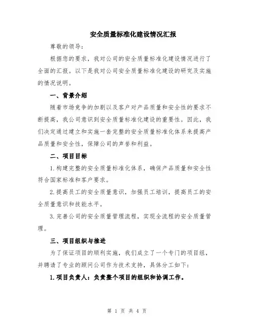 安全质量标准化建设情况汇报