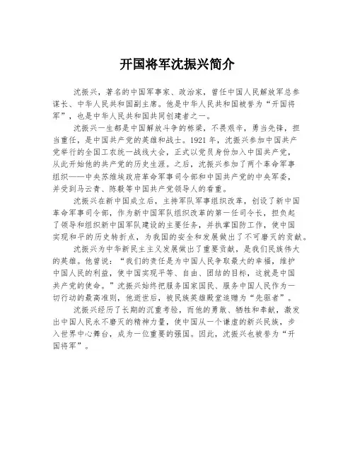 开国将军沈振兴简介