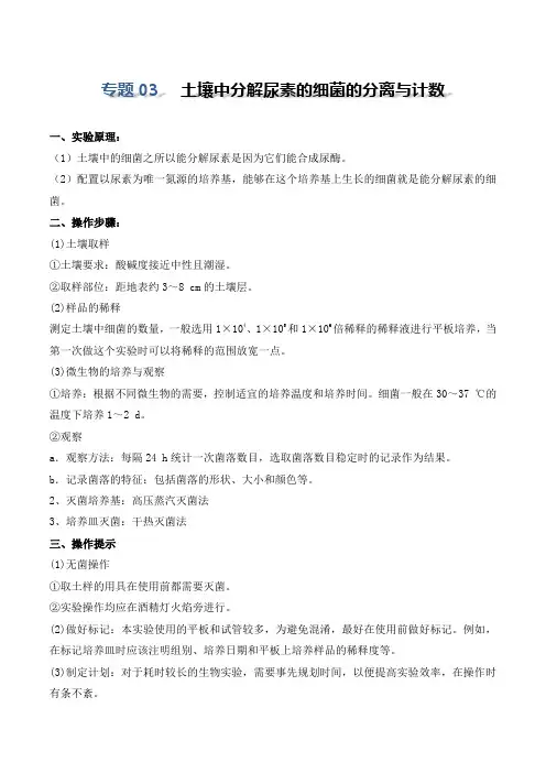 实验03土壤中分解尿素的细菌的分离与计数