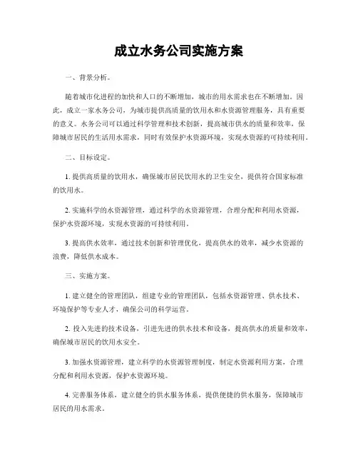 成立水务公司实施方案