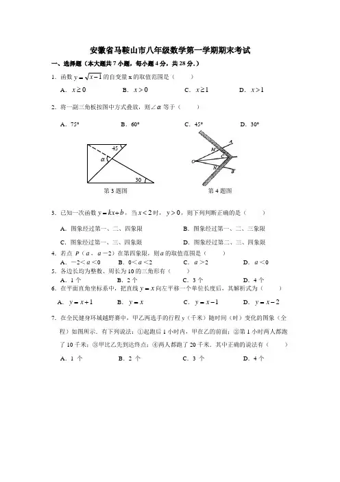 安徽省马鞍山市八年级数学第一学期期末考试试题及答案