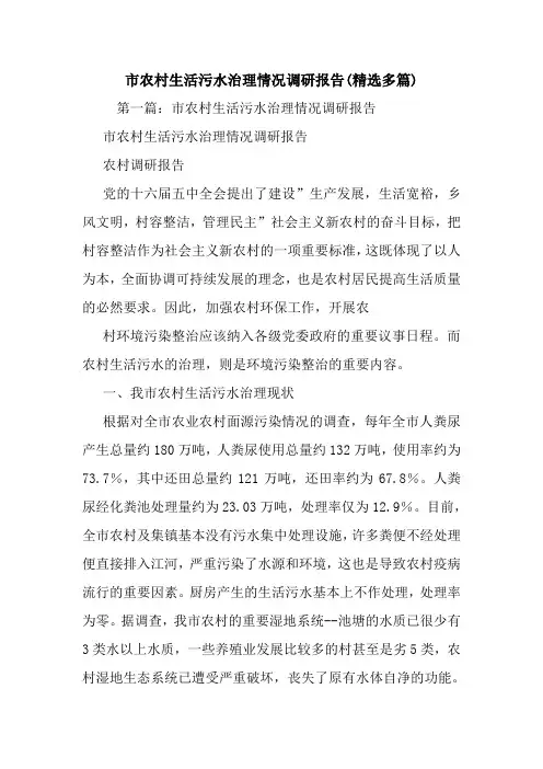 最新市农村生活污水治理情况调研报告(精选多篇)