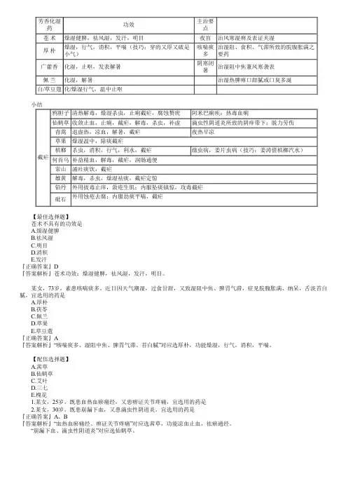 执业药师考试中药学专业知识二之芳香化湿药考点复习