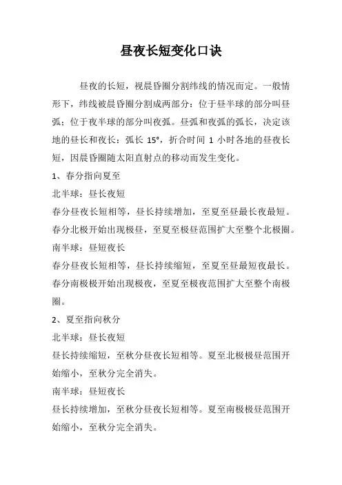 昼夜长短变化口诀