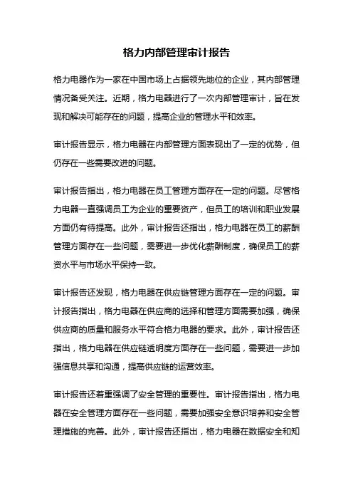 格力内部管理审计报告