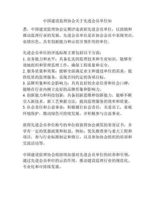 中国建设监理协会关于先进会员单位知
