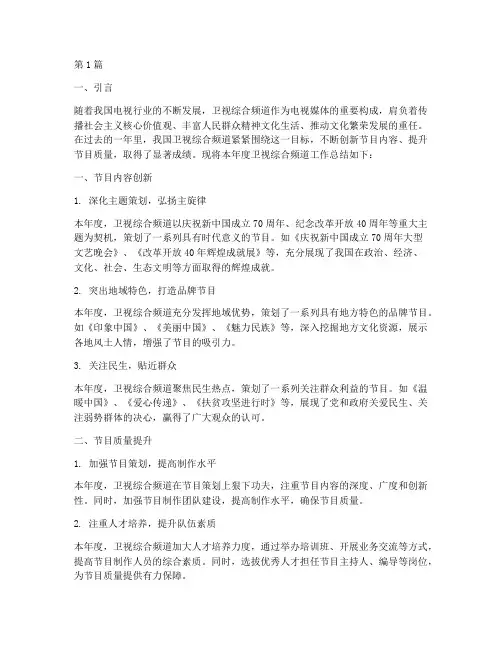 卫视综合频道年度总结(3篇)