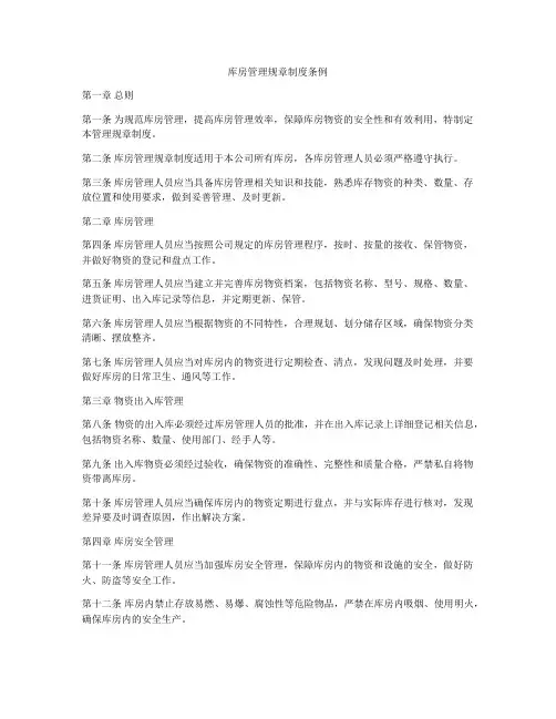 库房管理规章制度条例