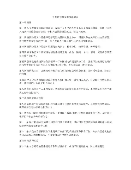 疫情防范规章制度汇编表