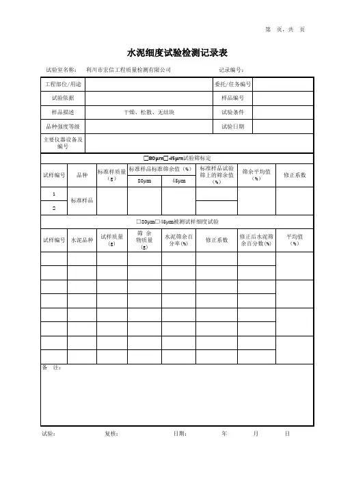 6.5 水泥细度试验 标定检测记录表