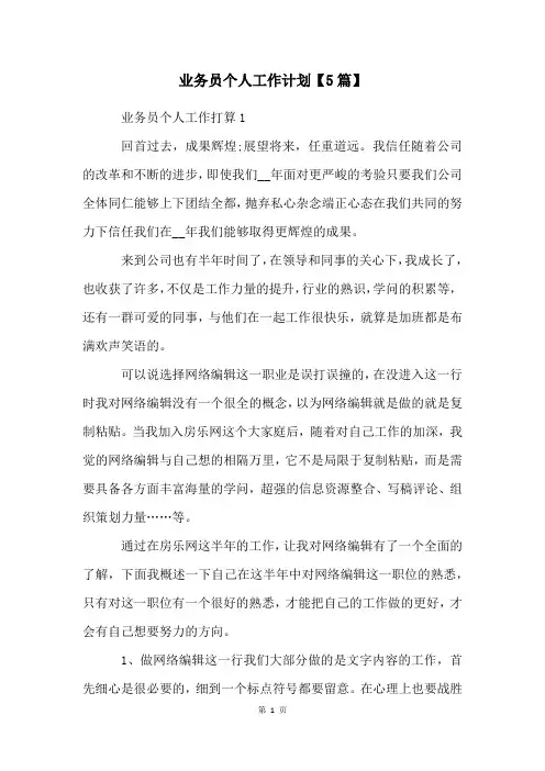 业务员个人工作计划【5篇】