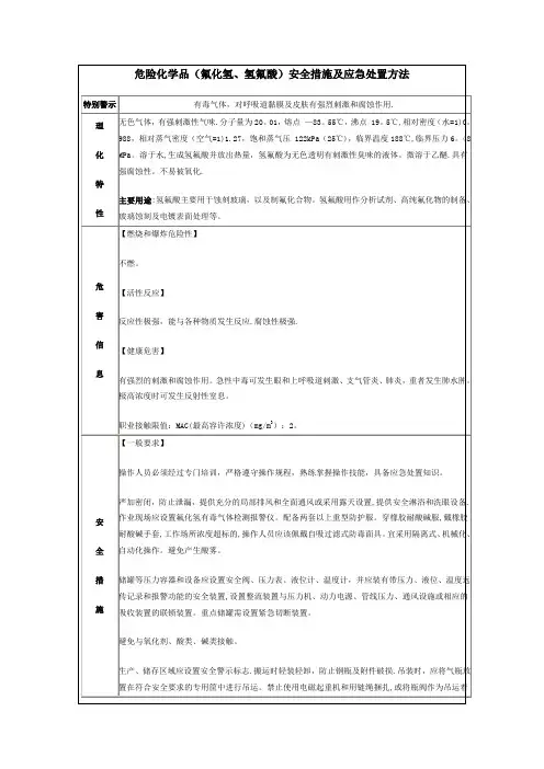 危险化学品(氟化氢、氢氟酸)安全措施及应急处置方法