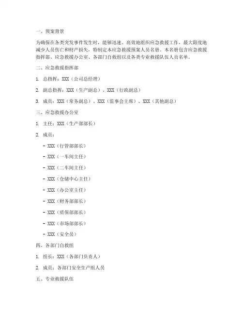 应急救援预案人员名册