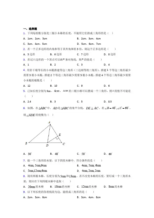 八年级数学上册第十一章【三角形】提高练习(培优专题)