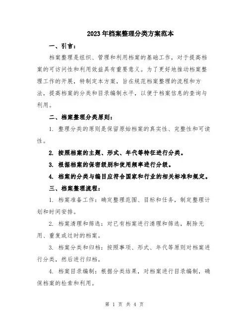 2023年档案整理分类方案范本