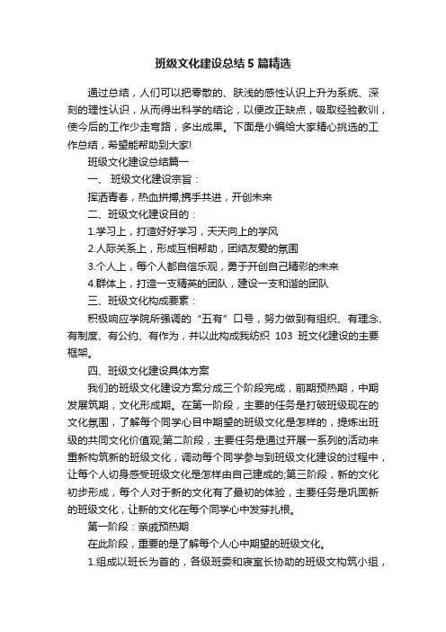 班级文化建设总结5篇精选