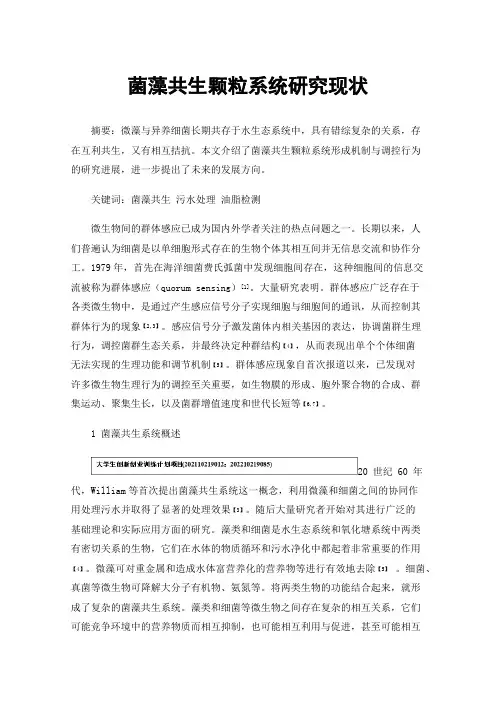 菌藻共生颗粒系统研究现状