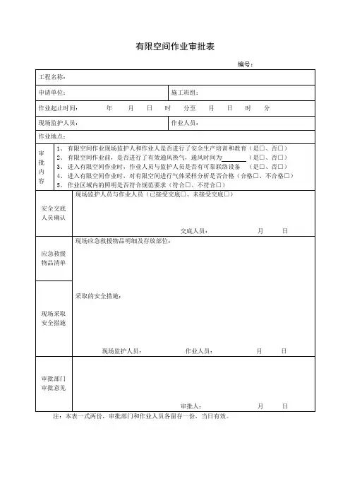 有限空间作业审批表