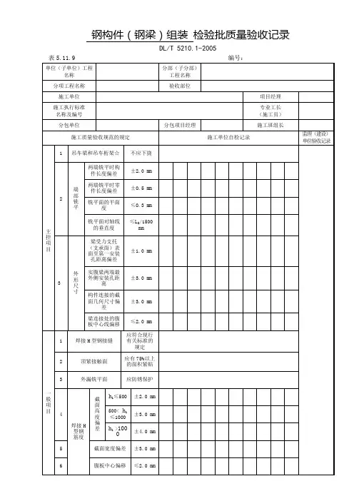 表5.11.9-钢构件(钢梁)组装