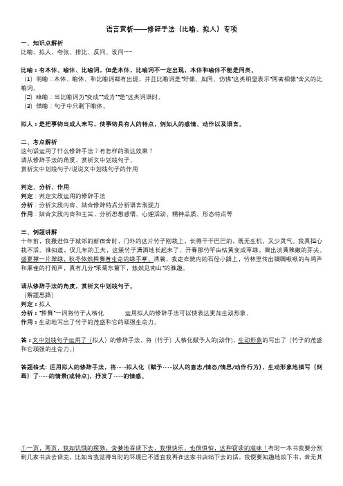 阅读考点之修辞(比喻、拟人)