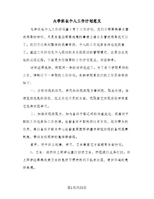 大学班长个人工作计划范文(七篇)