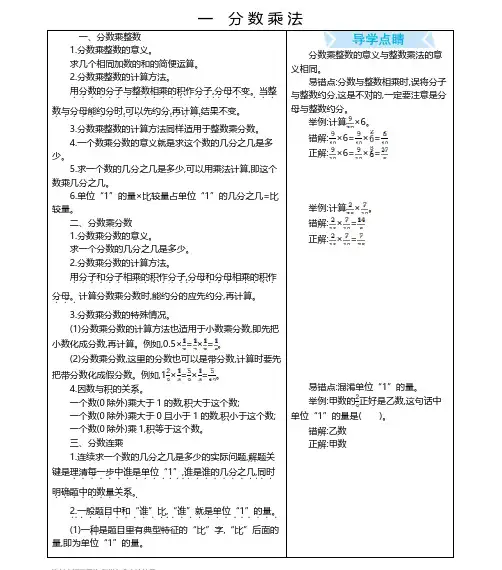 小学数学 北京版六年级上册 应知应会知识点总结