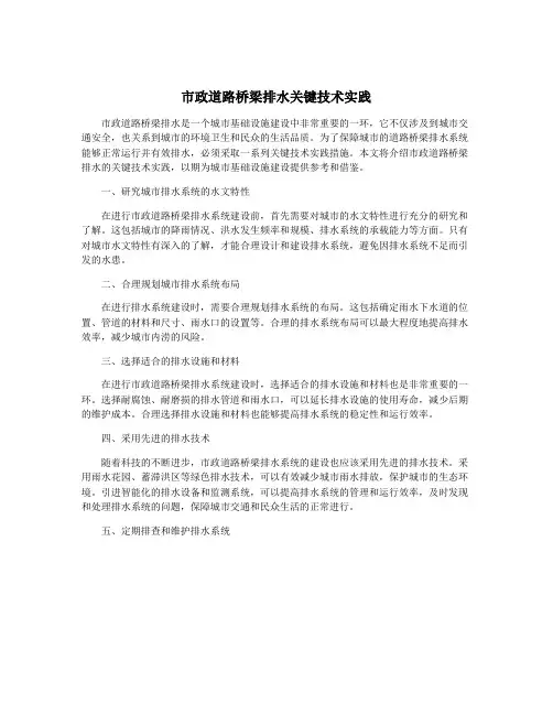 市政道路桥梁排水关键技术实践