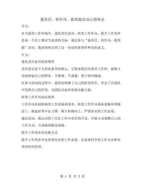 强责任、转作风、提效能活动心得体会