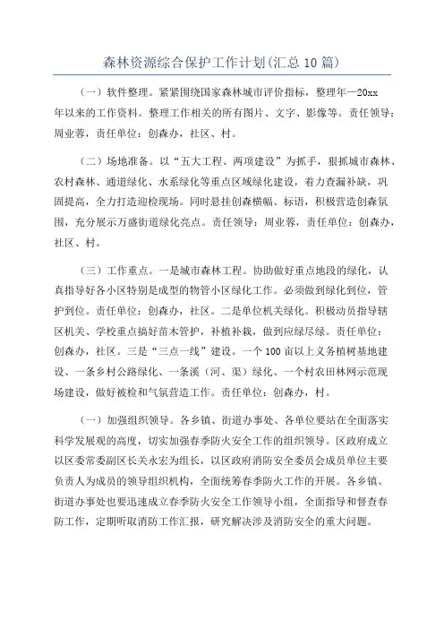 森林资源综合保护工作计划(汇总10篇)
