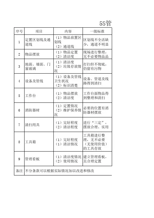 5S检查标准