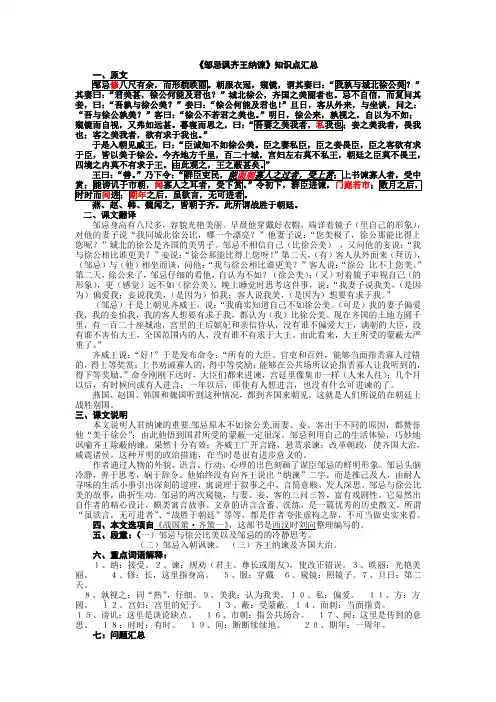 《邹忌讽齐王纳谏》知识点汇总