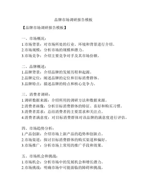 品牌市场调研报告模板