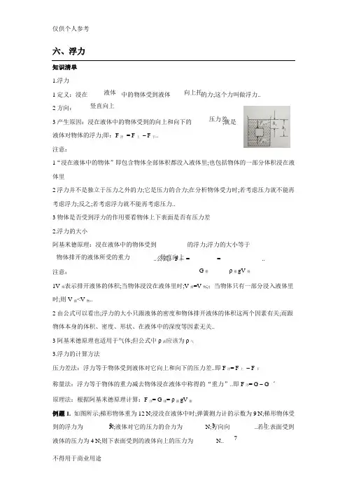 浮力精选练习题答案版