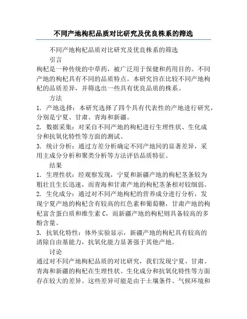 不同产地枸杞品质对比研究及优良株系的筛选