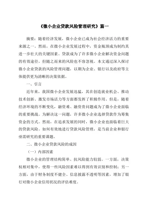 《微小企业贷款风险管理研究》范文