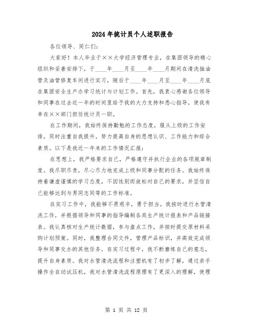 2024年统计员个人述职报告（六篇）